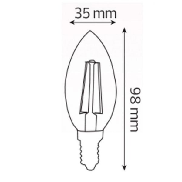димензии за филамент ЛЕД сијалица Candle